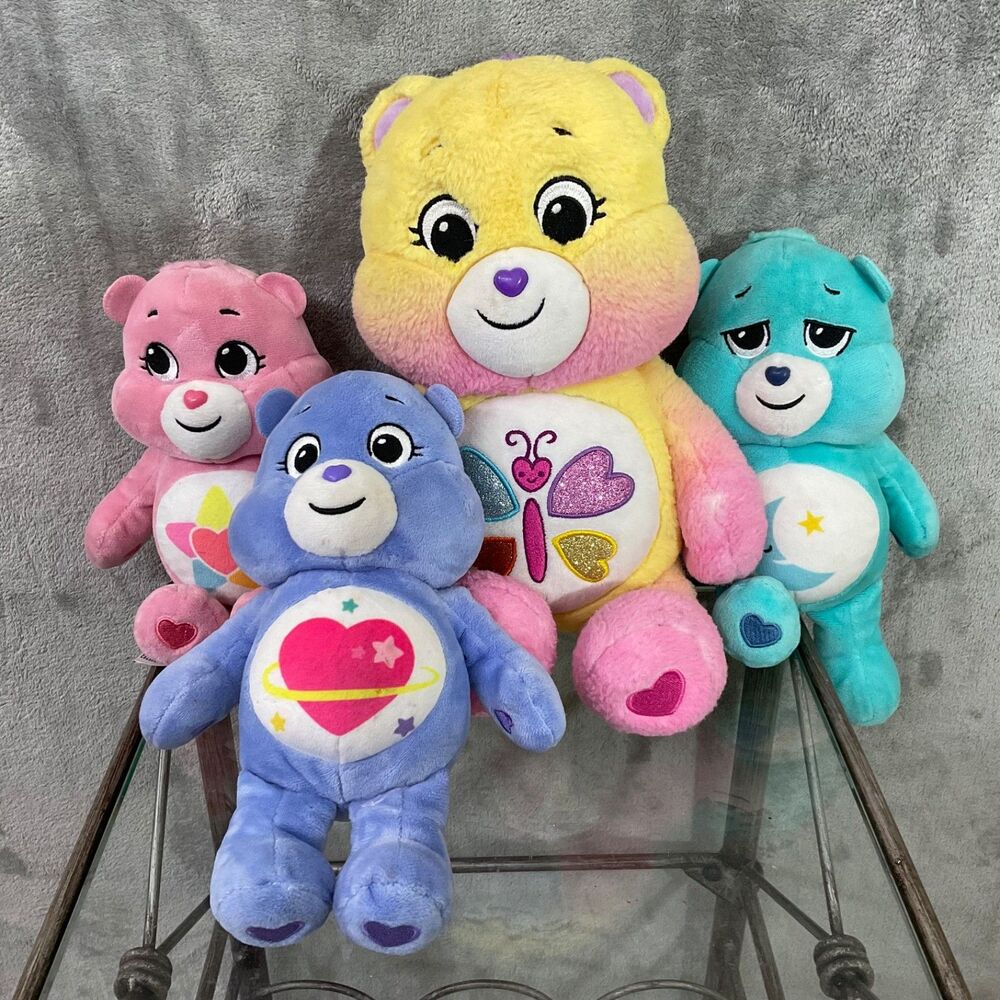 Care Bears Plush Lot Of 4 -2022 10”-14” 14” bears. Rainbow calming heart